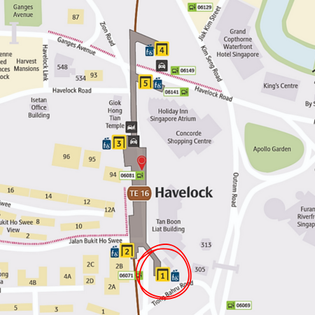 Havelock MRT Station Layout, Exit 1 circled